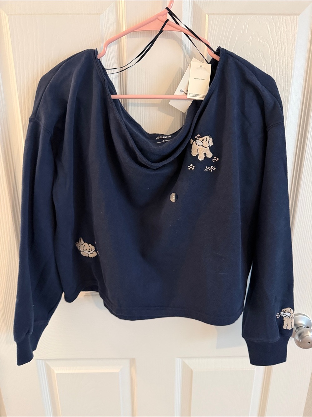 Navy Embroidered Dog Sweatshirt - Women